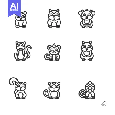 Aset premium populer: Nine Line Drawings of Cute Cartoon Lemurs in Various Poses