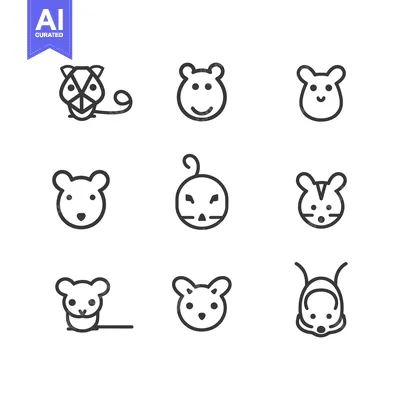 Aset premium populer: Nine Line Drawings of Cute Mice and Rats