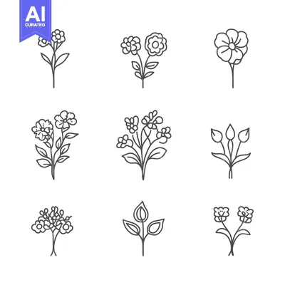 Aset premium populer: Nine Line Drawings of Different Flower Arrangements