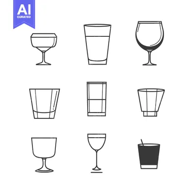 Nine Line Drawings of Different Glassware