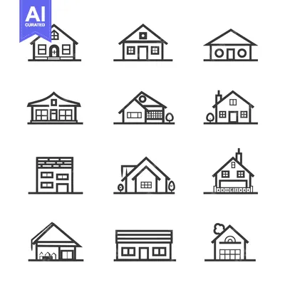 Nine Line Drawings of Different House Styles