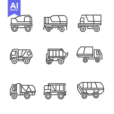 Aset premium populer: Nine Line Drawings of Different Types of Trucks