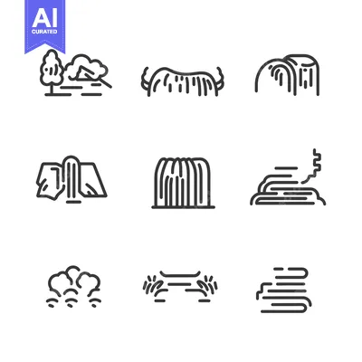 Aset premium populer: Nine Line Drawings of Different Waterfall Styles