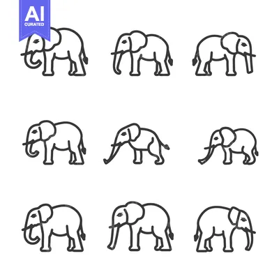 Popular premium asset: Nine Line Drawings of Elephants in Profile