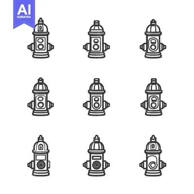 Aset desain premium: Nine Line Drawings of Fire Hydrants with Different Handle Positions