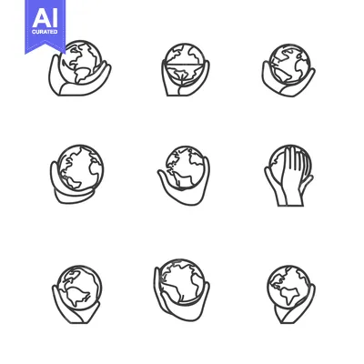 Aset premium populer: Nine Line Drawings of Hands Holding a Globe