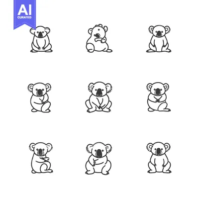 Aset premium populer: Nine Line Drawings of Koalas in Sitting Poses