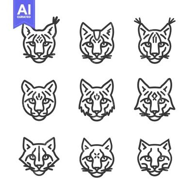 Aset premium populer: Nine Line Drawings of Lynx Heads in Profile