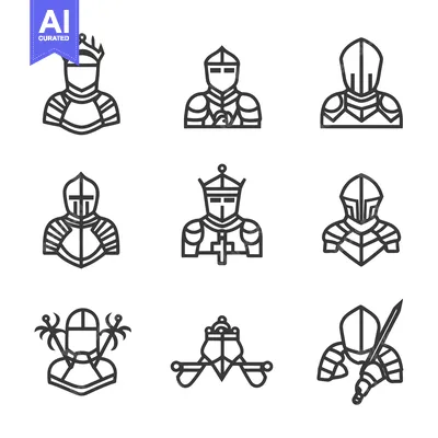 Aset premium populer: Nine Line Drawings of Medieval Knights in Armor