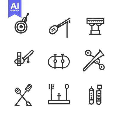Aset desain premium: Nine Line Drawings of Musical Instruments