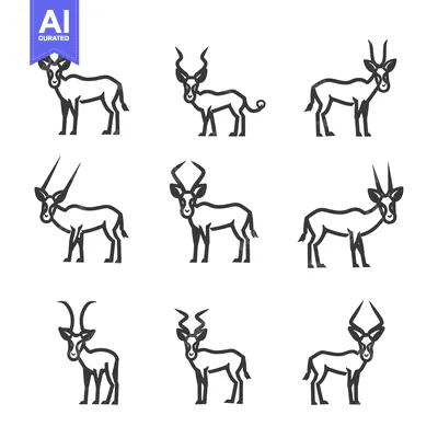 Aset desain premium: Nine Line Drawings of Oryx Antelopes