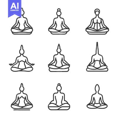 Nine Line Drawings of People in Meditation Poses