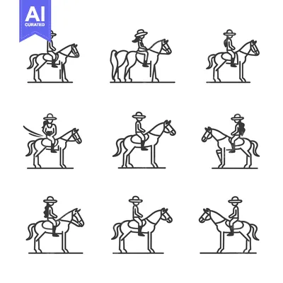 Popular premium asset: Nine Line Drawings of People Riding Horses