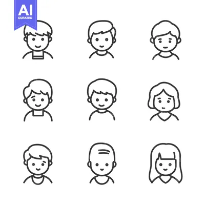 Popular premium asset: Nine Line Drawings of People's Heads and Shoulders