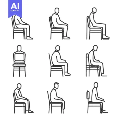 Aset premium populer: Nine Line Drawings of People Sitting on Chairs in Different Positions