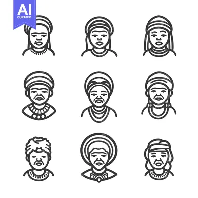 Aset desain premium: Nine Line Drawings of People Wearing Headscarves