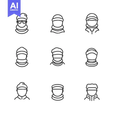 Nine Line Drawings of People Wearing Winter Headwear