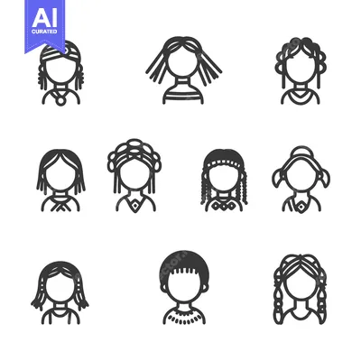Premium design asset: Nine Line Drawings of People with Different Hairstyles