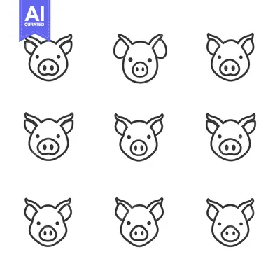Aset premium populer: Nine Line Drawings of Pig Faces