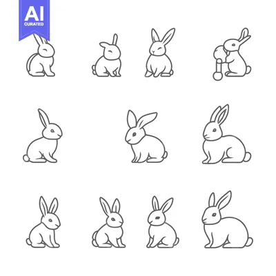 Aset premium populer: Nine Line Drawings of Rabbits in Various Poses