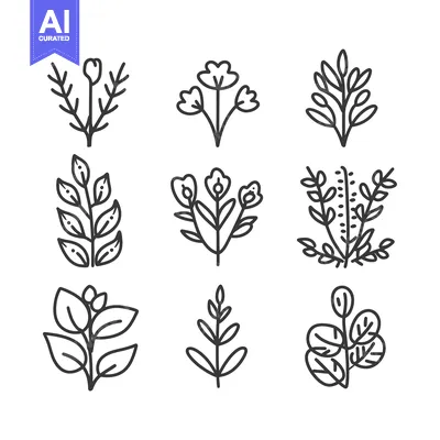 Aset desain premium: Nine Line Drawings of Simple Floral Motifs