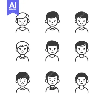 Popular premium asset: Nine Line Drawings of Smiling Boys with Different Hairstyles