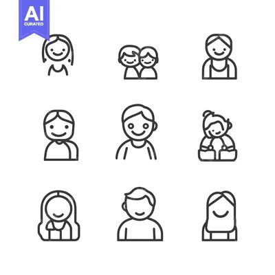 Aset premium populer: Nine Line Drawings of Smiling People
