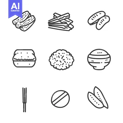 Aset desain premium: Nine Line Drawings of Various Foods