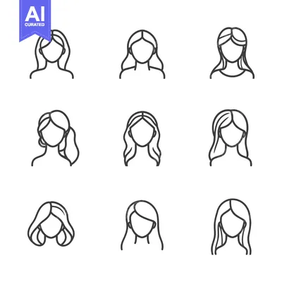 Aset premium populer: Nine Line Drawings of Women's Hairstyles