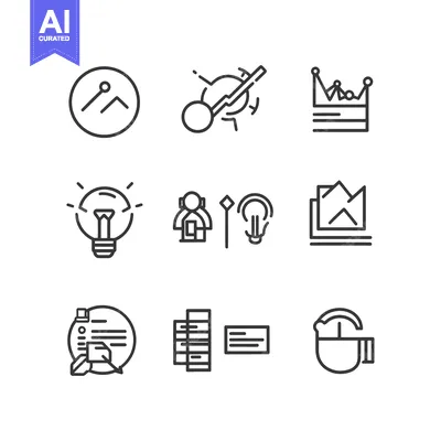 Aset desain premium: Nine Line Icons Depicting Business and Data Analysis Concepts