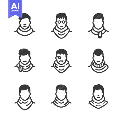 Nine Line Icons of Men Wearing Scarves