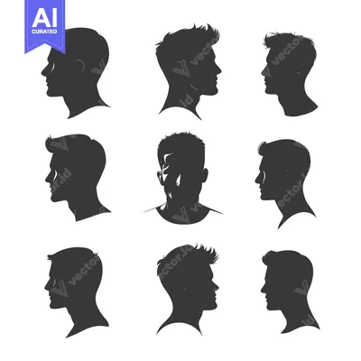Aset premium populer: Nine Male Silhouettes in Profile with Different Hairstyles