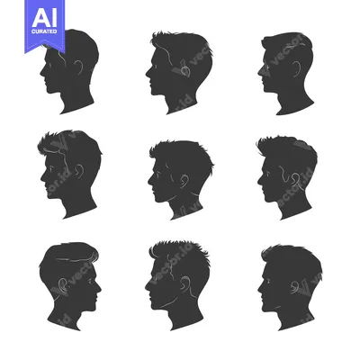 Aset desain premium: Nine Male Silhouettes in Profile with Varying Hairstyles