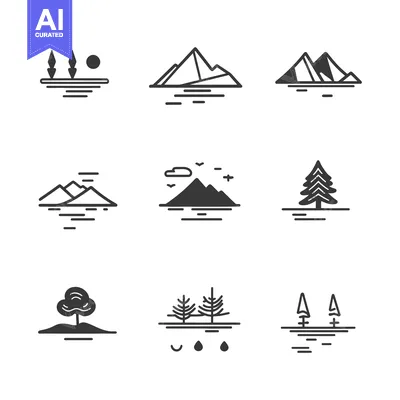 Aset premium populer: Nine Minimalist Line Art Illustrations of Nature Scenes