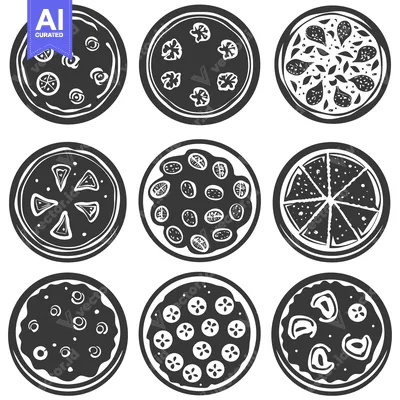Aset premium populer: Nine Monochrome Illustrations of Different Types of Pizza
