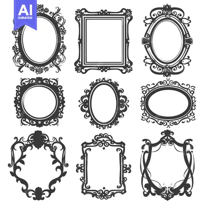 Aset premium populer: Nine Ornate Black and White Frames with Floral Motifs