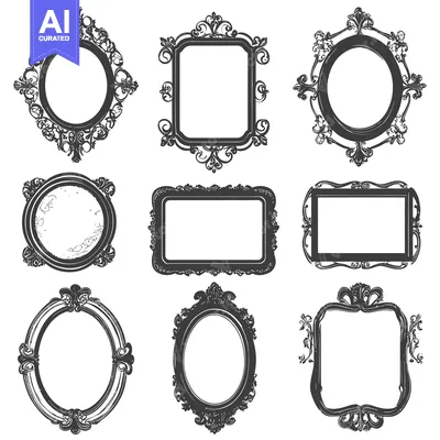 Nine Ornate Black And White Picture Frames