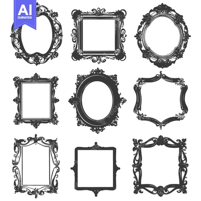Aset desain premium: Nine Ornate Frames with Intricate Floral Designs