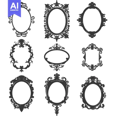 Aset premium populer: Nine Ornate Oval Frames with Intricate Floral Designs