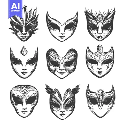 Nine Ornate Venetian Masks with Intricate Designs