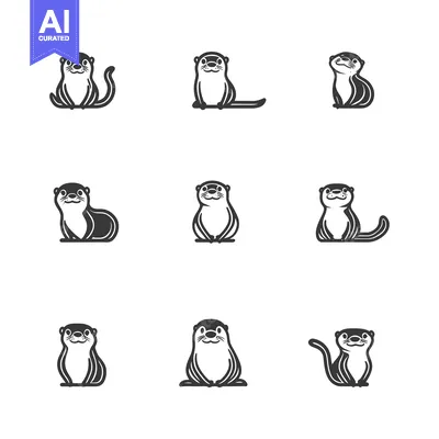 Aset desain premium: Nine Otter Illustrations in Different Poses