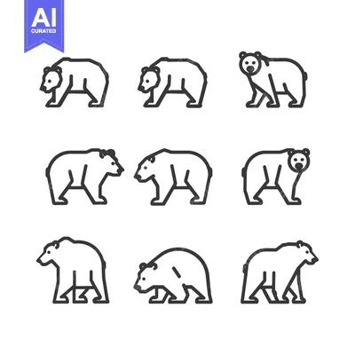Aset premium populer: Set of Bear Icons in Minimalist Line Art Style.