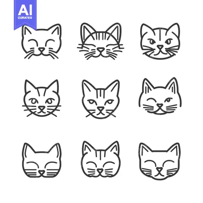 Premium design asset: Nine Outline Cat Faces with Various Expressions