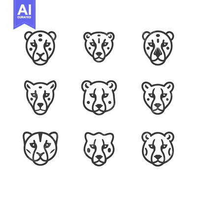 Aset premium populer: Nine Outline Cheetah Head Icons with Spots
