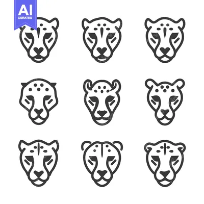 Aset premium populer: Nine Outline Cheetah Head Icons with Spots and Different Ear Shapes