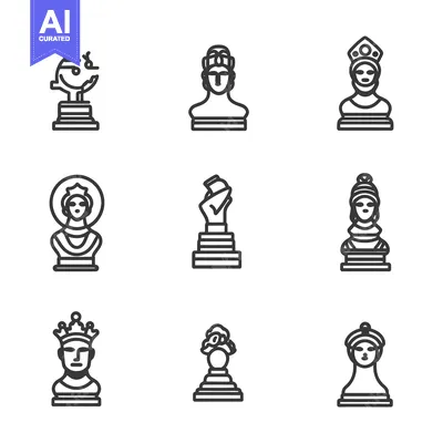 Popular premium asset: Nine Outline Chess Pieces with Crown,  Rosette, and Other Details
