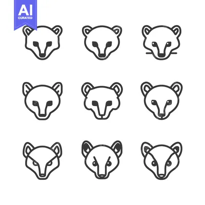 Aset desain premium: Nine Outline Drawings of a Weasel's Head