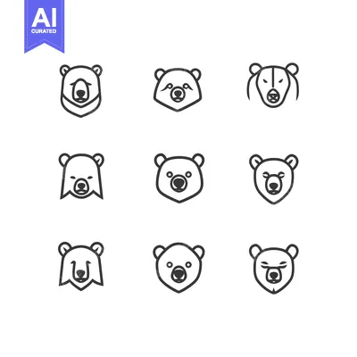 Popular premium asset: Nine Outline Drawings of Bear Faces in Different Styles