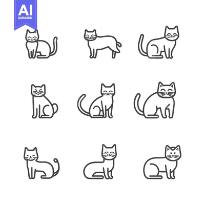 Popular premium asset: Nine Outline Drawings of Cats in Various Poses