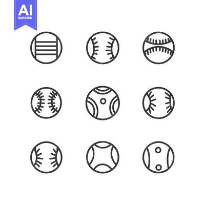 Aset desain premium: Nine Outline Drawings of Different Baseball Balls